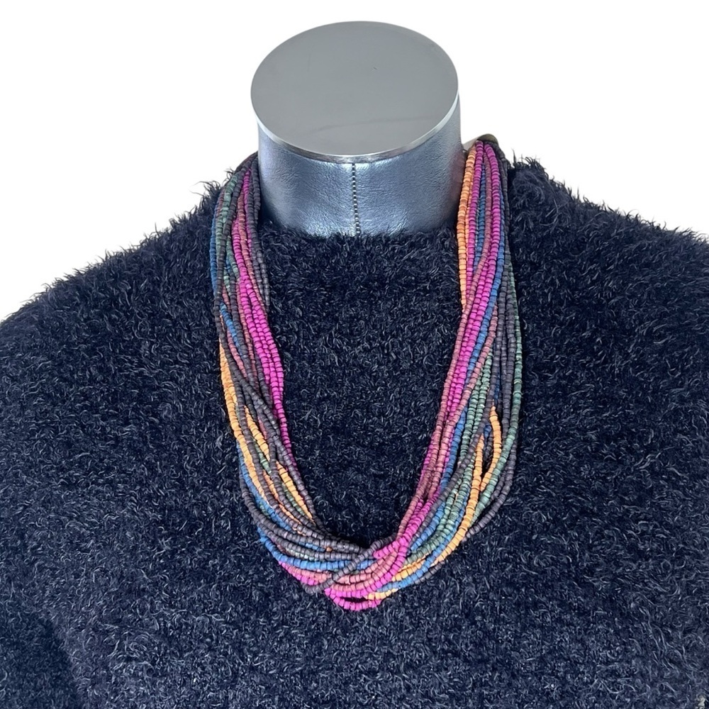 VTG Multi Strand Seed Beaded Multi Colored Boho Necklace